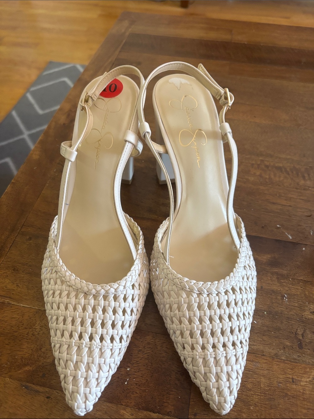 Jessica Simpson Cream Woven Pointed-Toe Slingback Heels